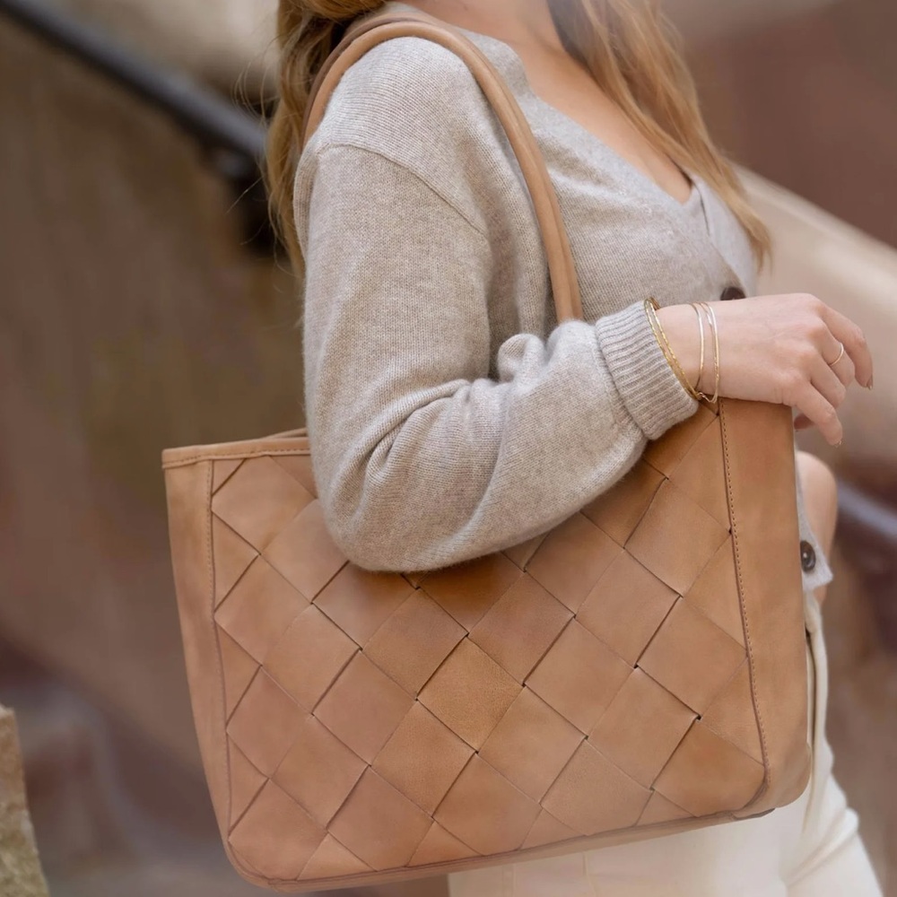 Nisolo Carry-ALL Handwoven Leather Handbag Tote in Almond - Picture 7 of 11